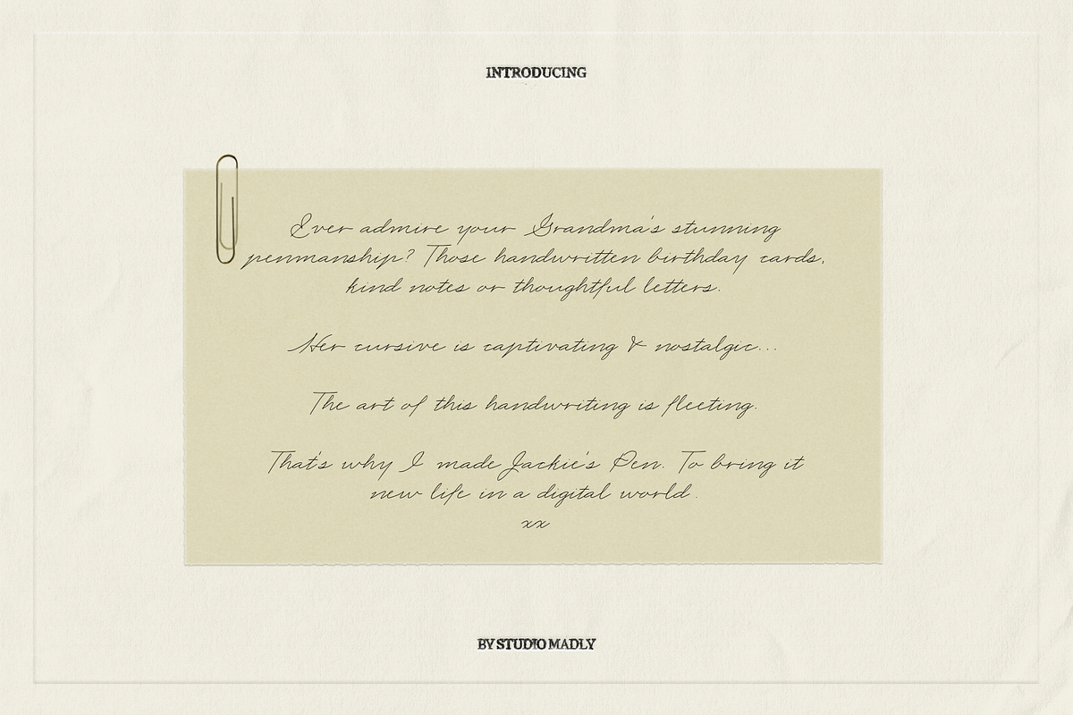 Jackie's Pen - A Handwritten Script, a Handwritten Font by Studio Madly (Photo 2 of 4)