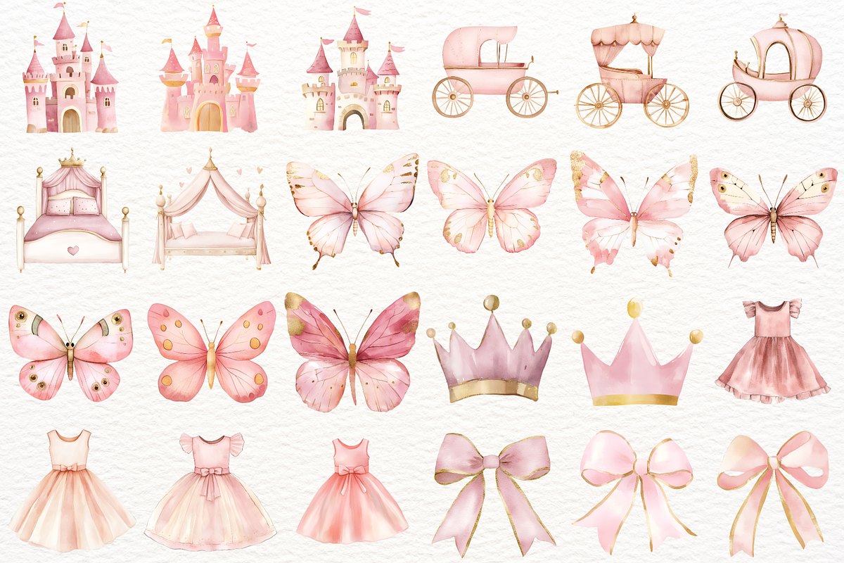 Pink Princess Watercolor Cliparts, a Person Illustration by SugarCloudStudioArt (Photo 2 of 5)