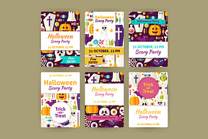 Halloween Flat Vector Invitations