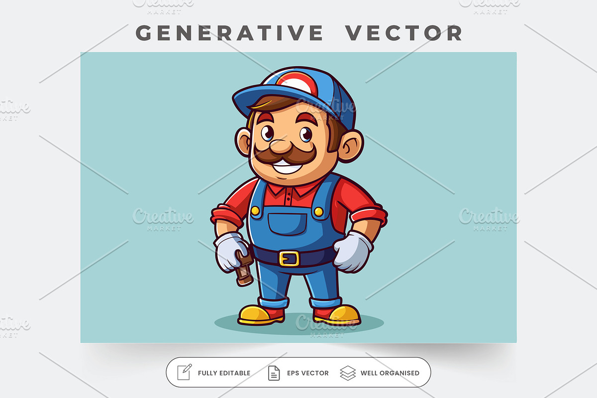 A cartoon handyman plumber stands pr, a Graphic by Iftikhar Alam
