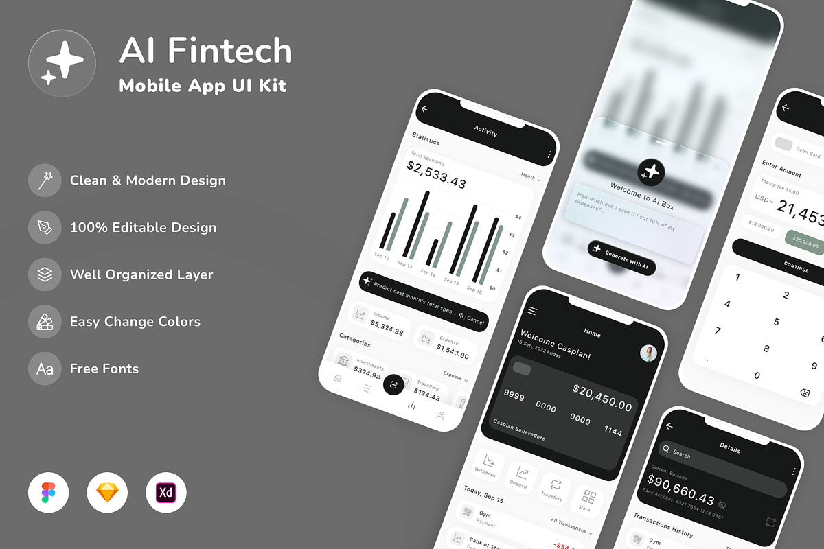 AI Fintech Mobile App UI Kit, an UI Kit Template by Betush