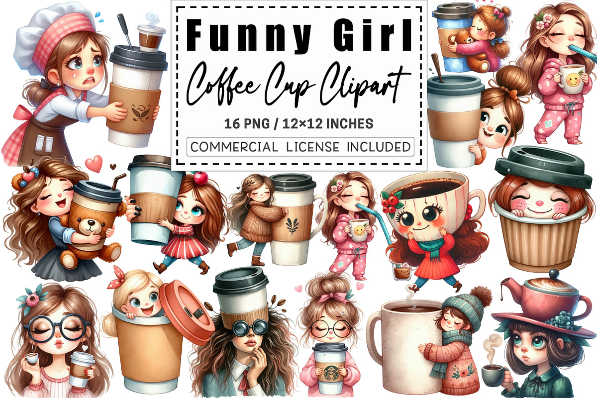 Watercolor Funny Girl Coffee Cup, a Graphic by CitraGraphics (Photo 1 of 3)