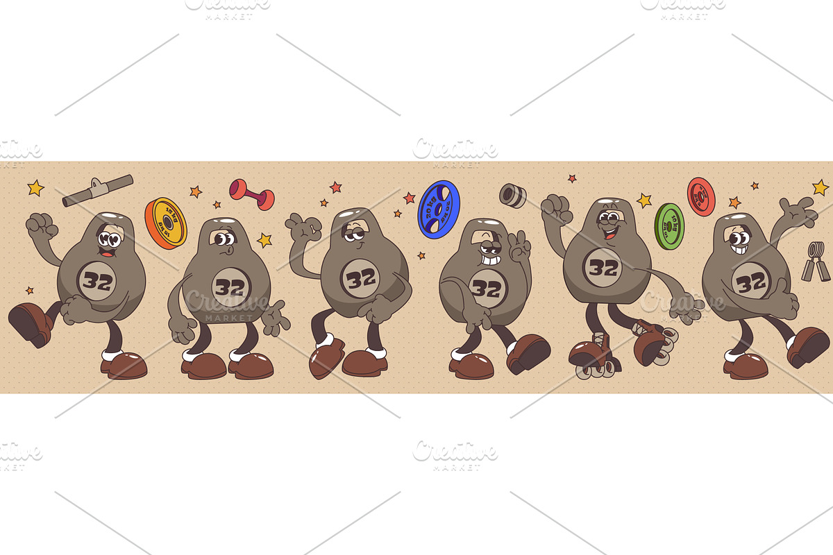 Groovy retro cartoon kettlebell, a Sport Illustration by art PVP - market