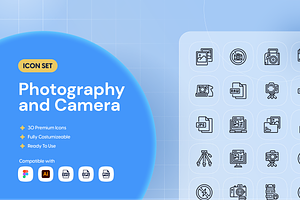 Photography and Camera Icon Set, an Outline Icon by Nathaya Studio