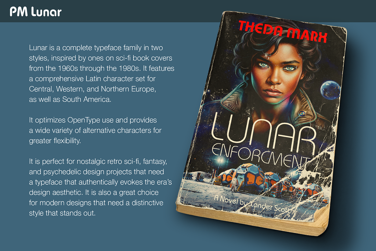 PM Lunar Retro Sci-Fi Font, a Sans Serif Font by Paper Moon Graphic Supply (Photo 2 of 6)