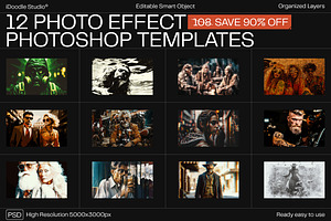12 Photo Effect Templates, a Layer Style Add-On by iDoodle Studio