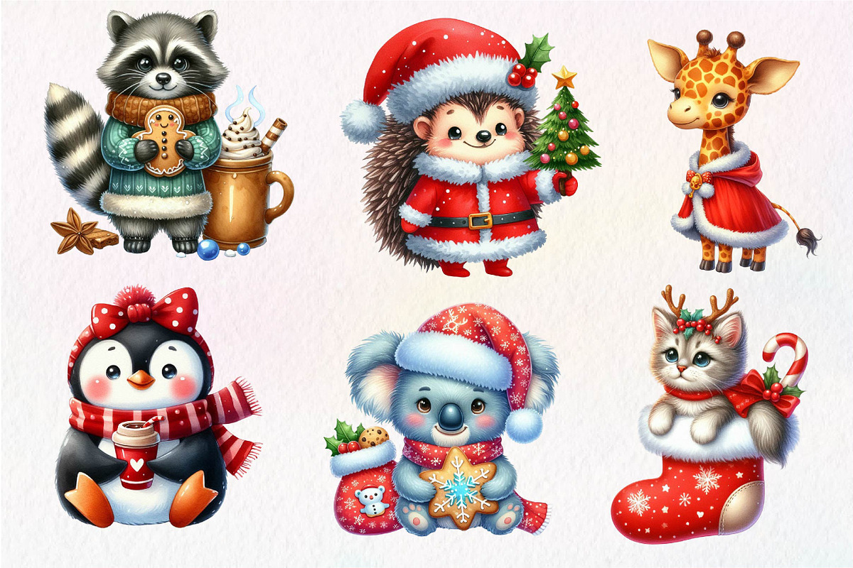 Christmas Cute Animals Clipart PNG, an Illustration by Dream Creation (Photo 5 of 7)