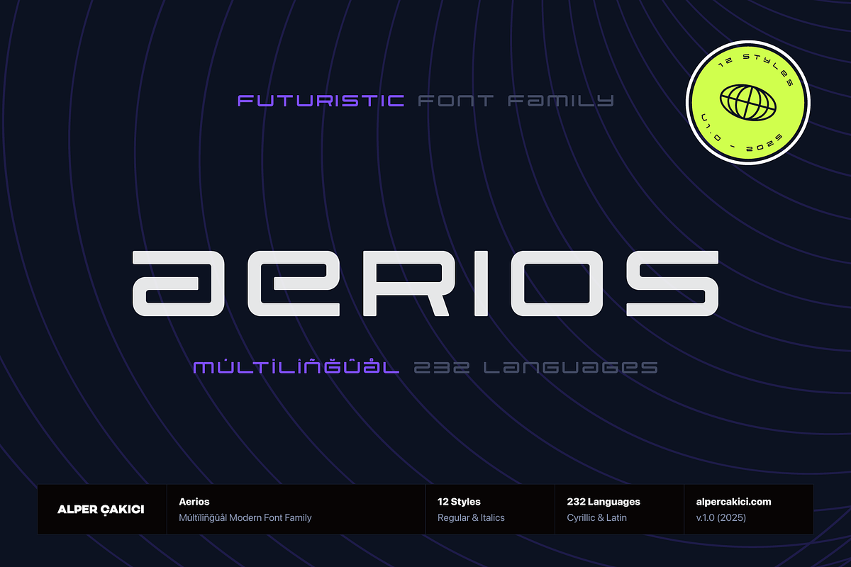 Aerios Futuristic Font Family, a Sans Serif Font by alpercakici (Photo 1 of 13)
