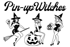 Vector 9 Cute Pin Up Witches Cartoon