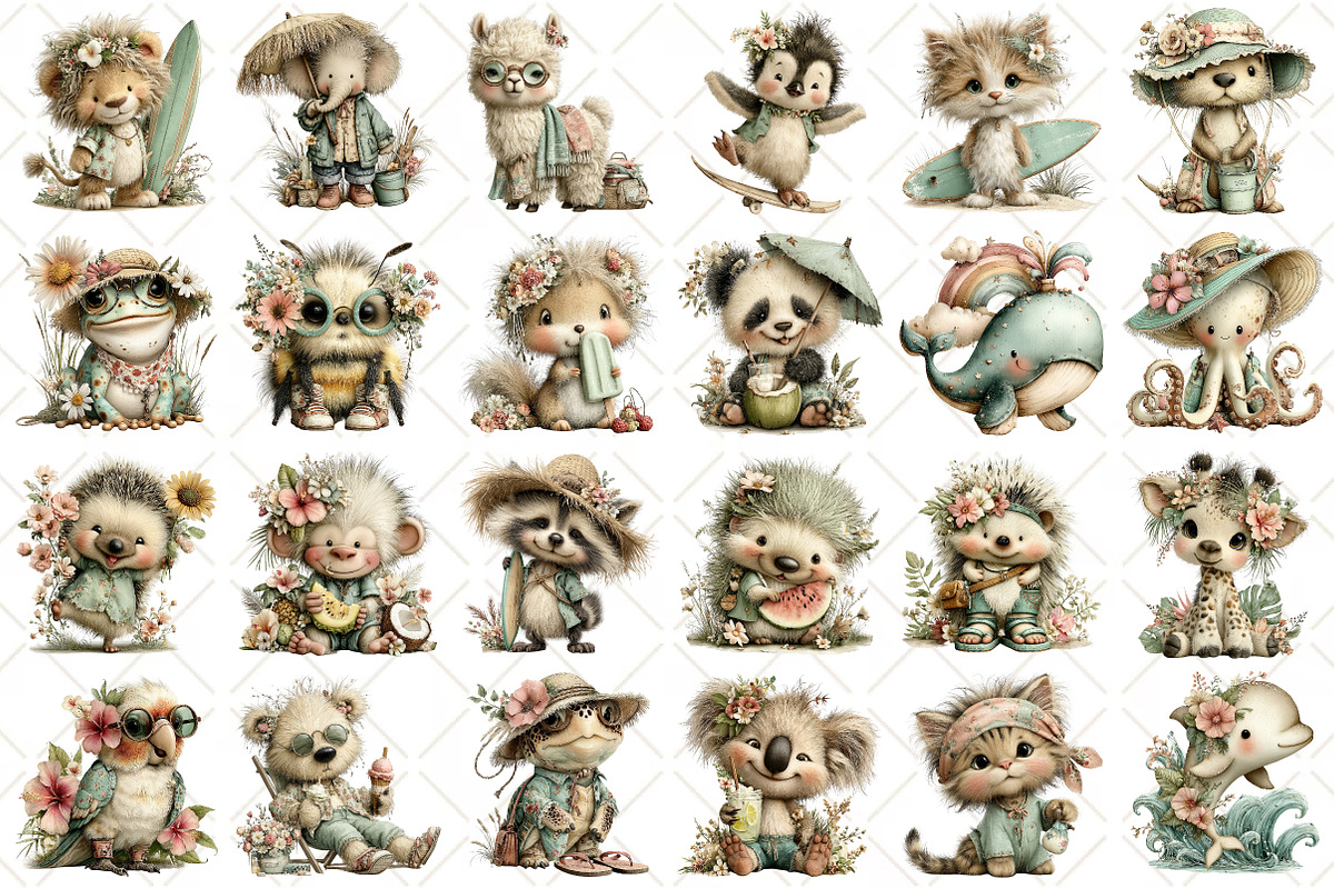 Whimsical Summer Animals Clipart, an Illustration by Black Bird Studio (Photo 2 of 5)