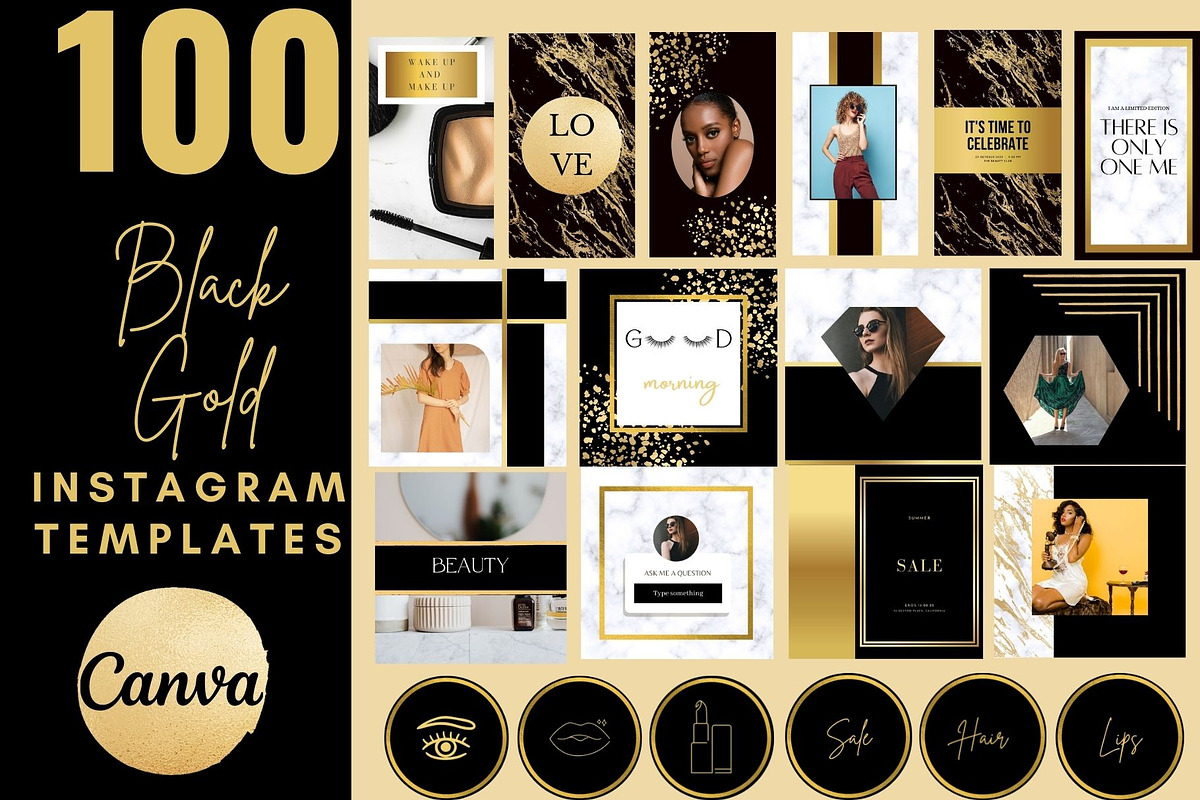 100 Black Gold Instagram Templates,, a Social Media Template by MORION (Photo 1 of 4)