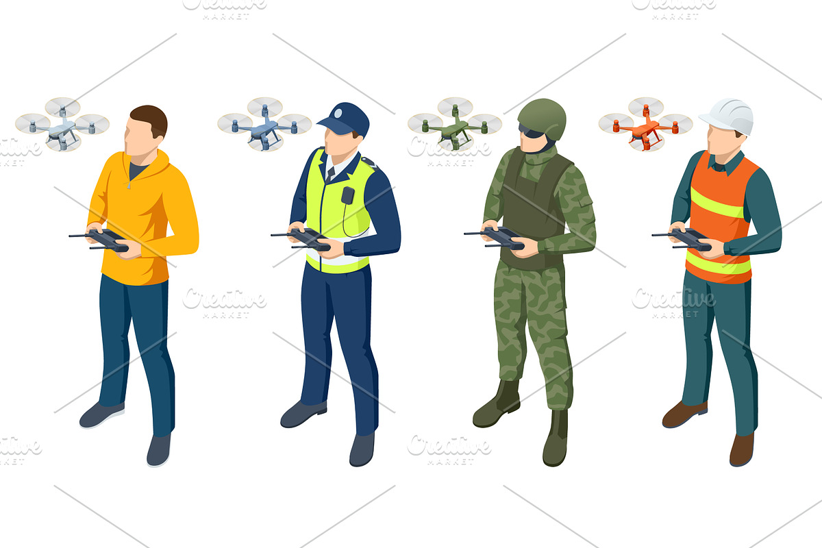 Isometric drone operators in, an Illustration by Golden Sikorka