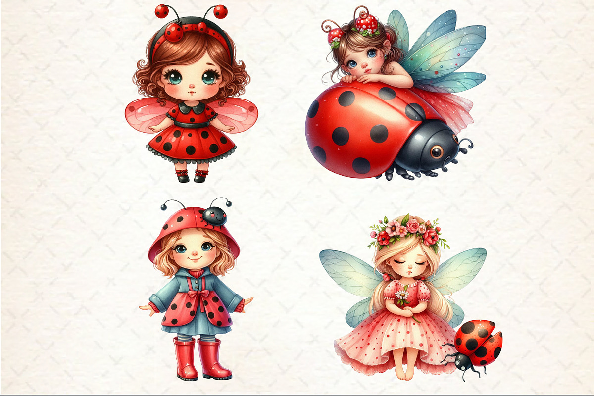 Watercolor Ladybug Girl Clipart, an Illustration by Rose Art (Photo 3 of 7)