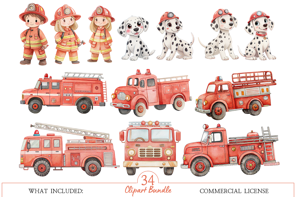 Little Firefighter Watercolor Set, an Illustration by MockupWizard (Photo 6 of 6)