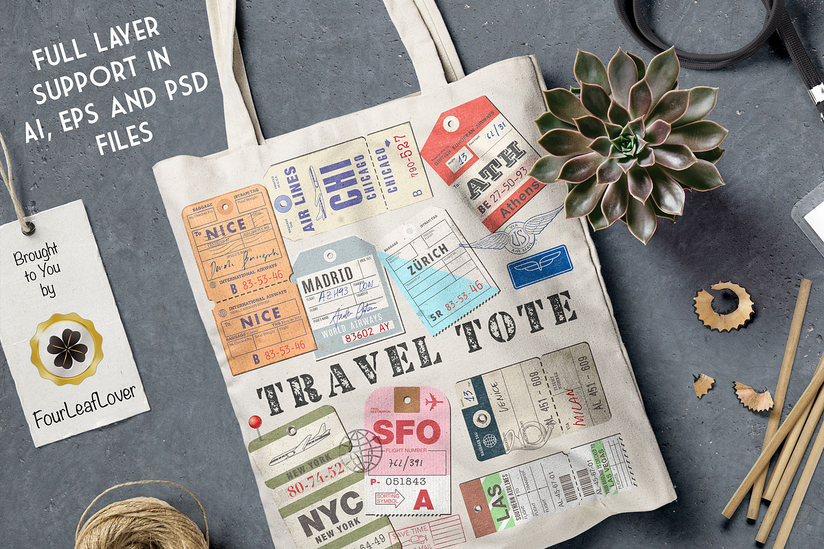 Vector Customizable Luggage Tags, a Texture Illustration by FourLeafLover (Photo 3 of 5)