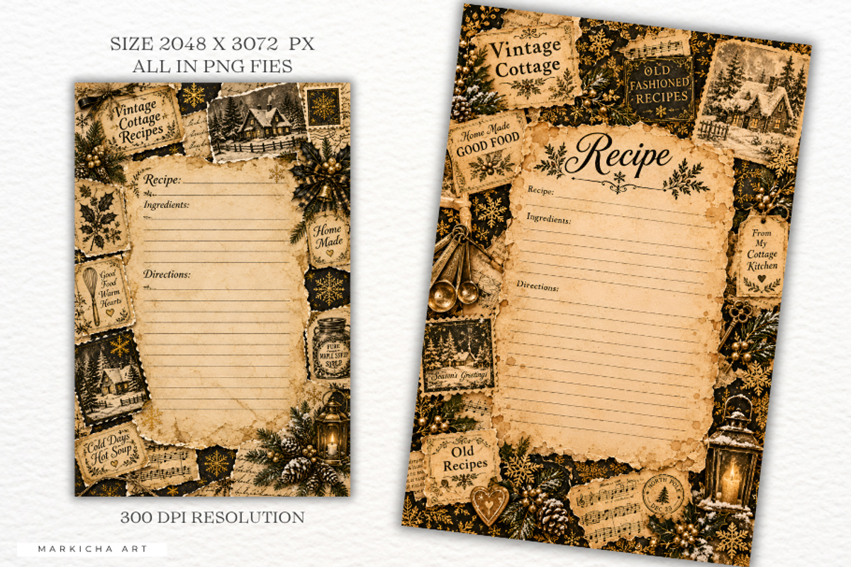 Cottage Christmas Recipe Pages PNGs, a Seasonal Illustration by Markicha Art (Photo 3 of 5)