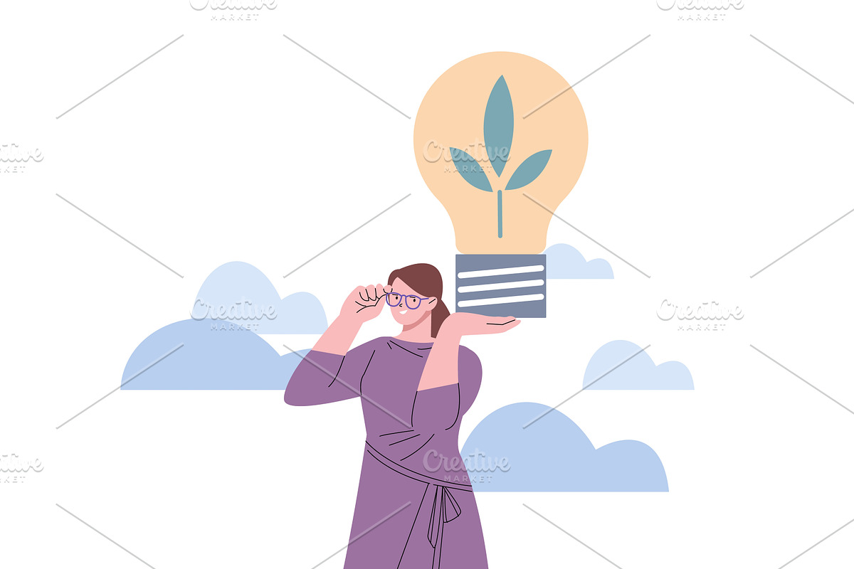 Woman hold eco lamp bulb. Ecology, an Object Illustration by Valerie Bodnar