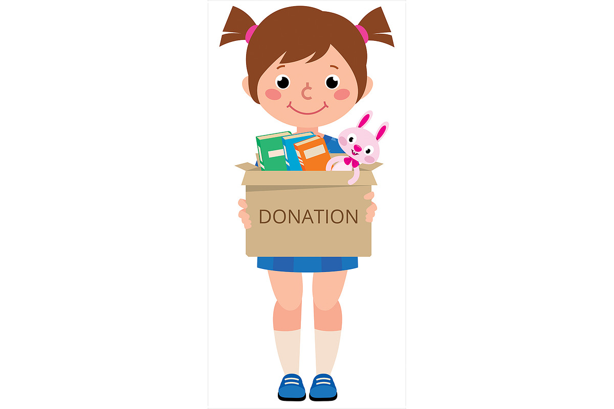 Girl holding a toy box for donations, an Illustration by Julia's illustrations