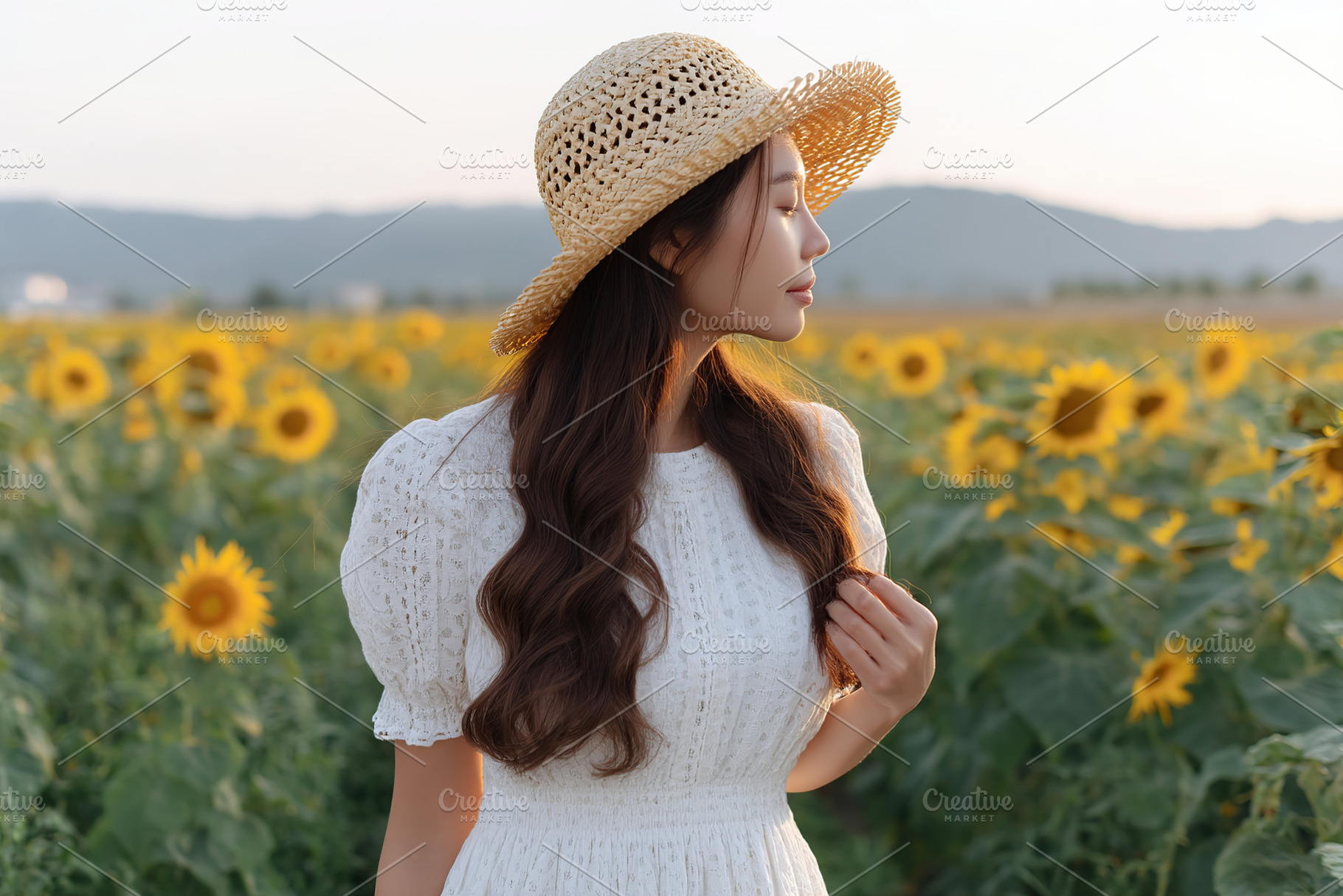 Young woman enjoying a sunlit summer day among vibrant sunflowers in a countrys, a Person Photo by AlyaAnd
