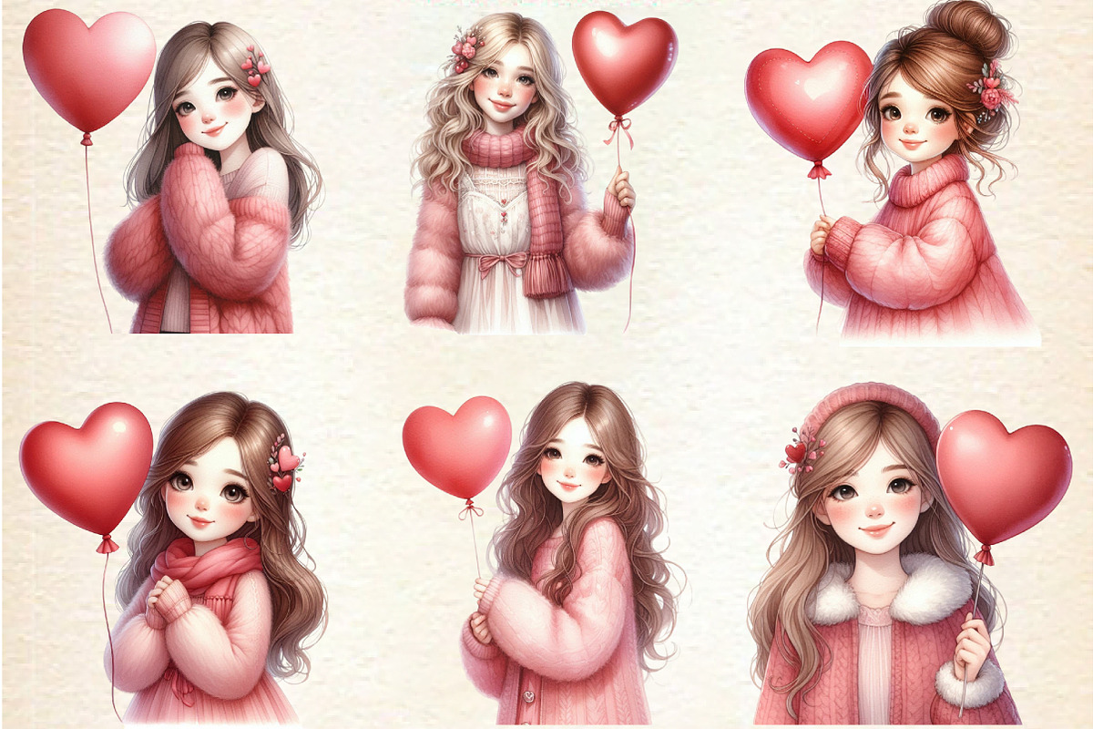 Valentine cute girl Clipart, an Illustration by DreamArtGraphic (Photo 5 of 6)