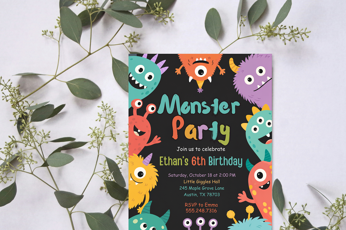 Monster Birthday Party Invitation, an Invitation Template by heynomi (Photo 2 of 19)