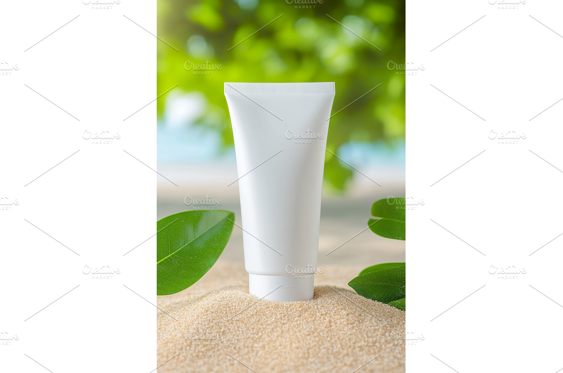White cosmetic tube on sand with, a Beauty & Fashion Photo by Lermont51
