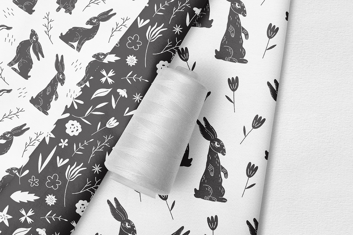 Rabbits. Linocut vector collection, an Animal Illustration by ...