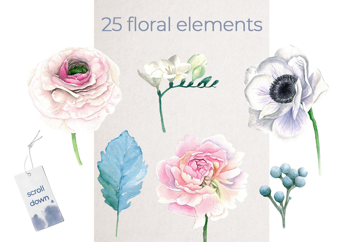 Watercolor Peonies and Foil Set, an Illustration by WBS Design (Photo 3 of 9)