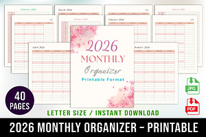 2026 Monthly Organizer Printable, a Stationery Template by Designmela01