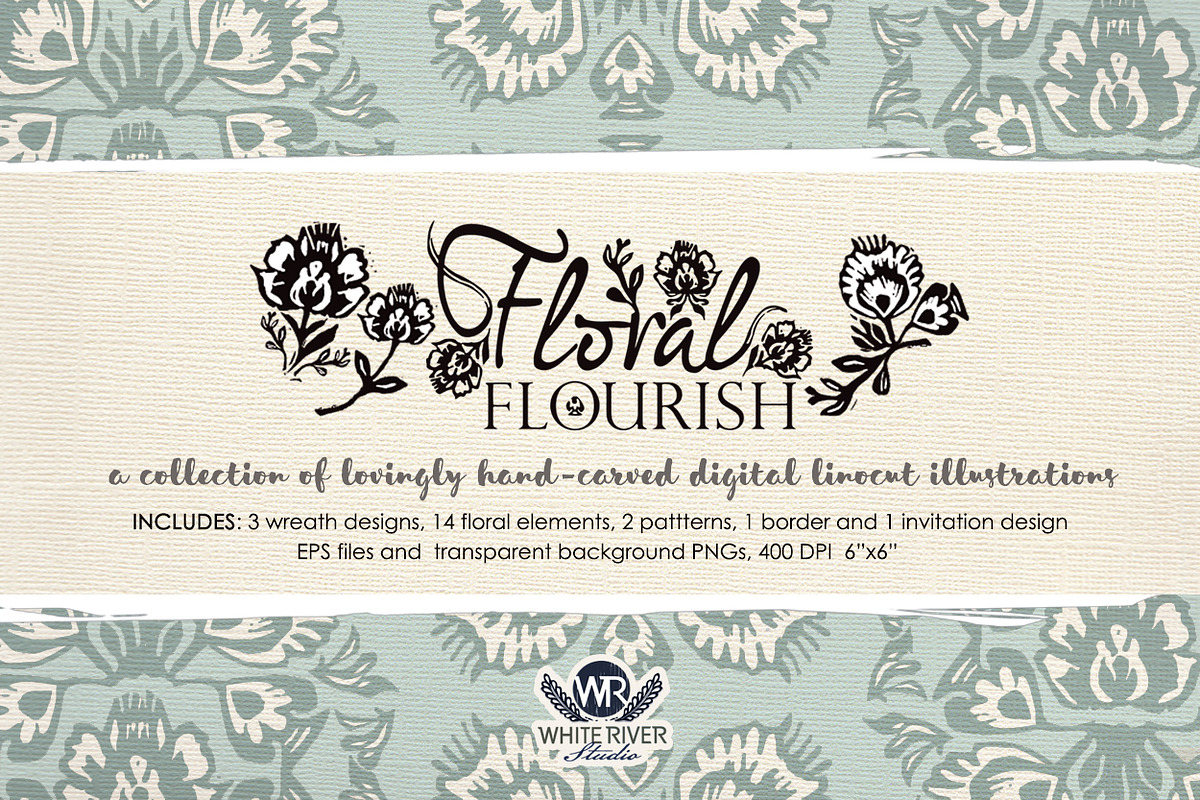 Floral Flourish Linocuts, an Illustration by WhiteRiverStudio (Photo 1 of 10)