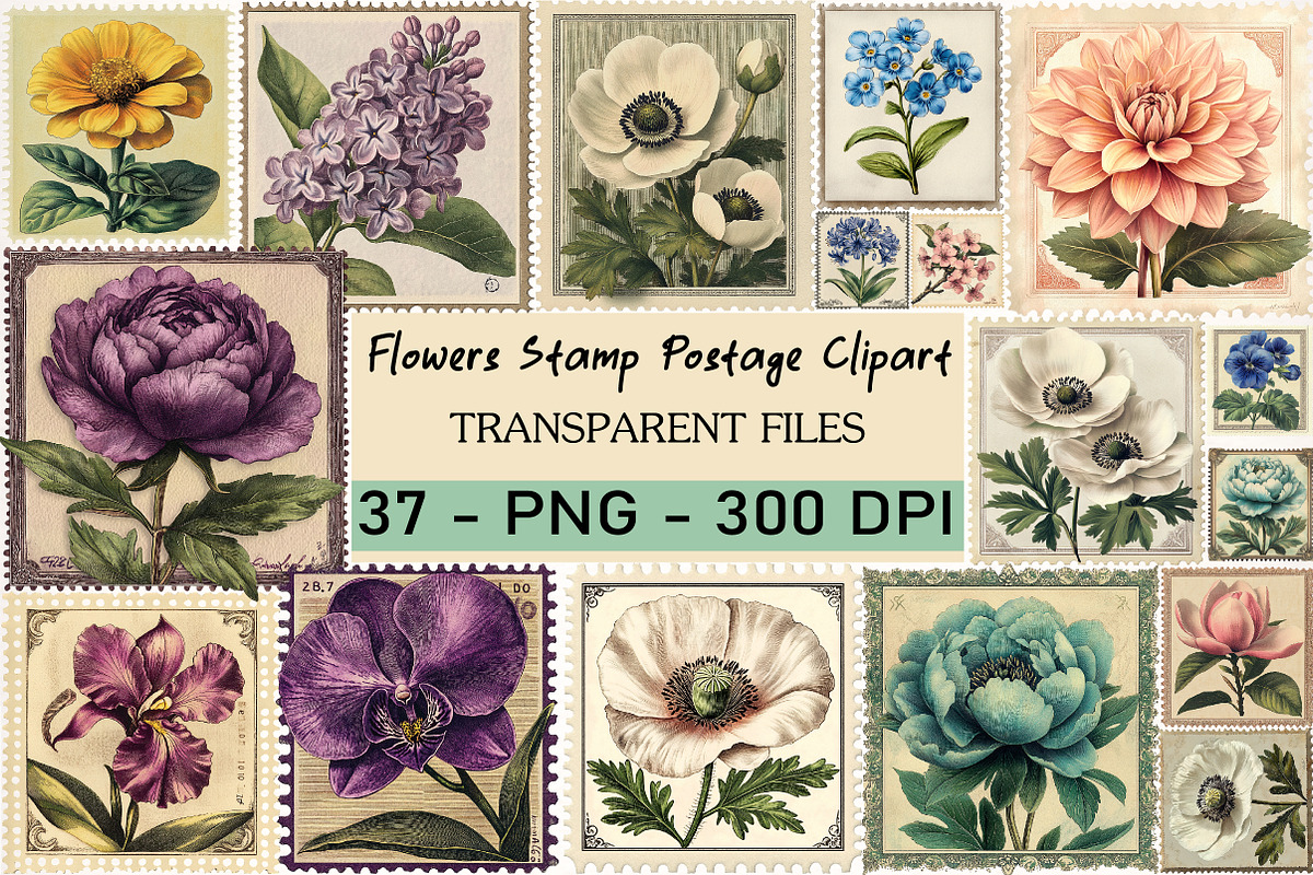 Flowers Stamp Postage Clipart, a Transportation Illustration by Digital Artistic99 (Photo 1 of 10)