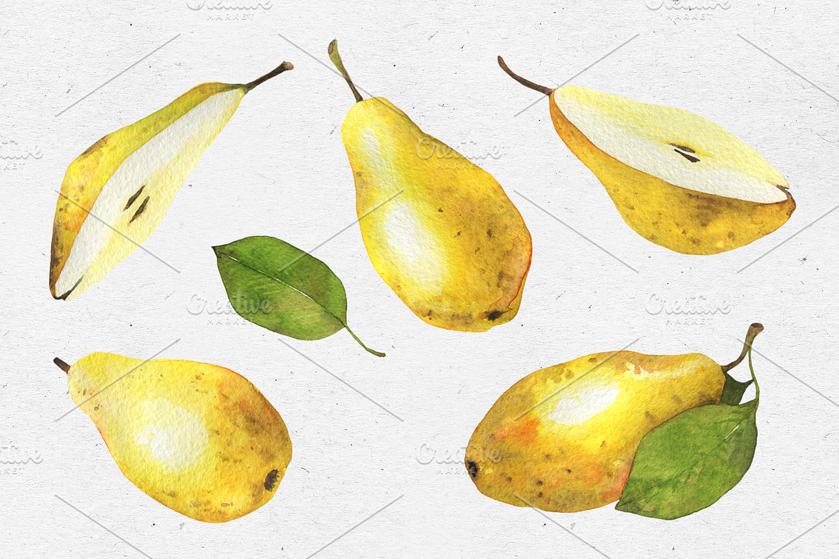 Juice pears. Watercolor collection, a Decorative Illustration by Maria's little shop (Photo 2 of 11)