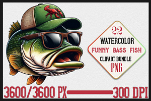 Watercolor Funny Bass Fish PNG, a Seasonal Illustration by Craft Nest