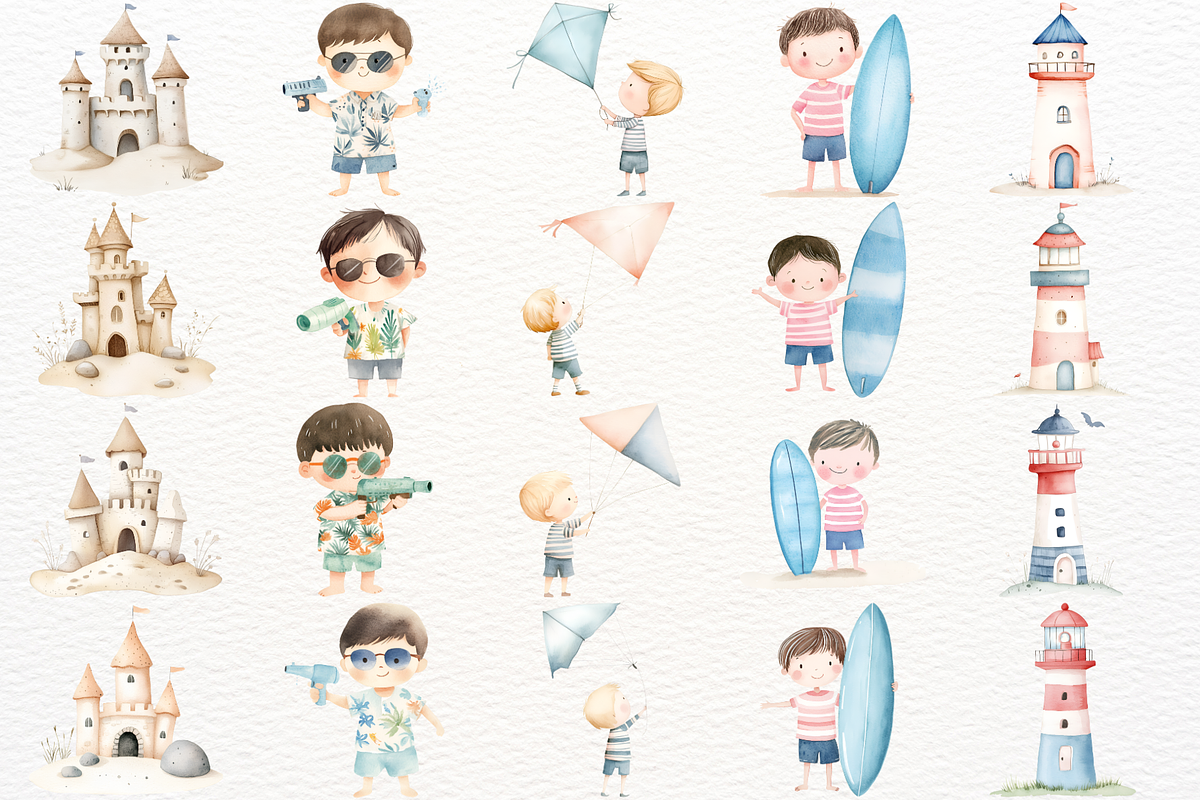 Cute Summer Beach Watercolor PNG, a Person Illustration by SugarCloudStudioArt (Photo 6 of 6)