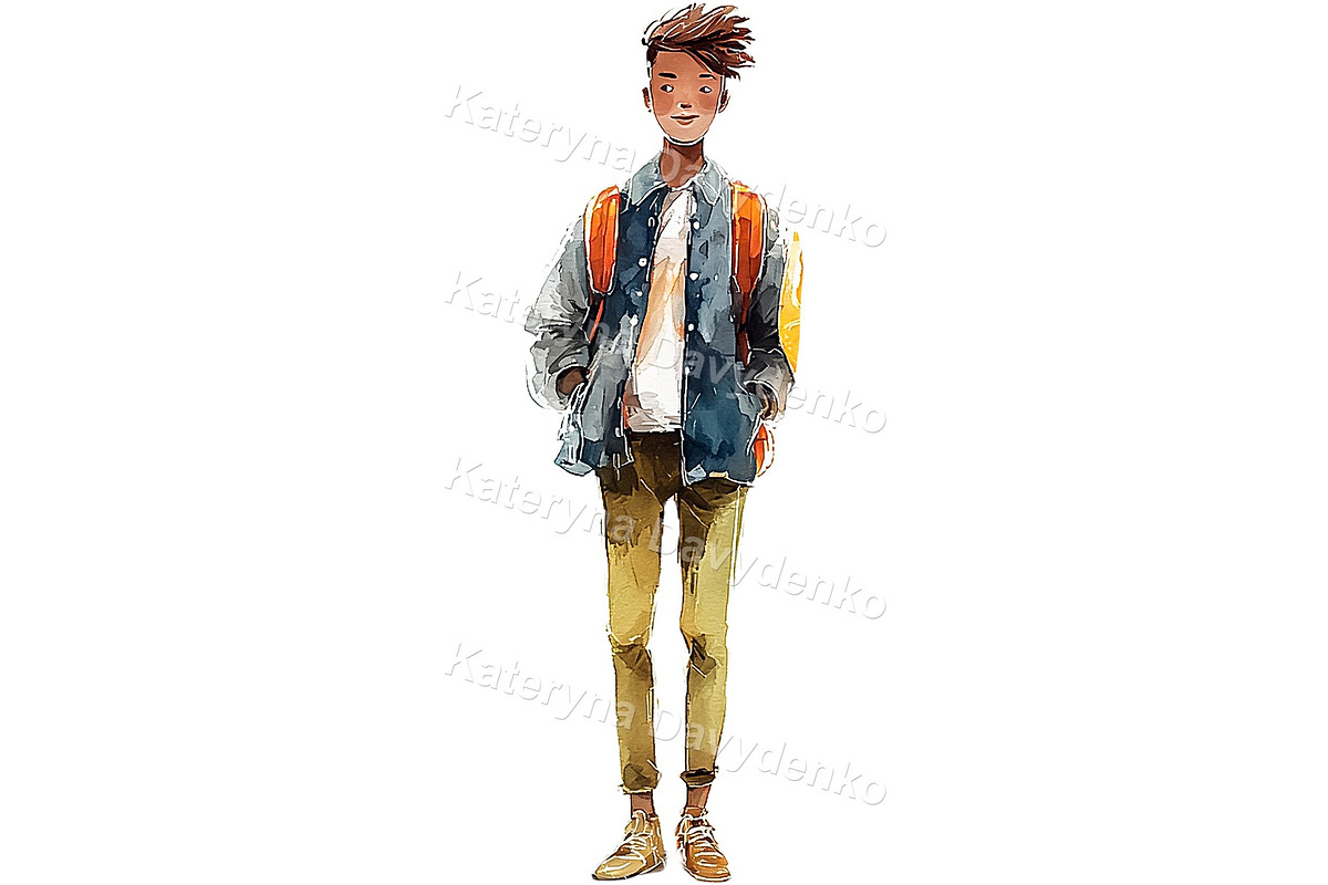 Teen Characters Watercolor PNG Set, a Person Illustration by Bubert Art (Photo 6 of 7)