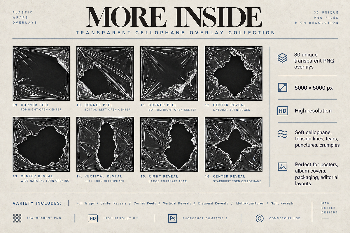30 Transparent Plastic Wrap Overlays, a Texture Graphic by Designertale (Photo 3 of 10)