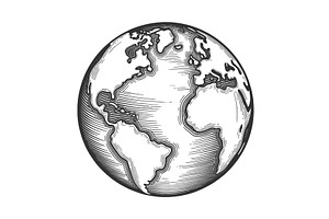 World Globe engraving sketch vector, an Illustration by AlexArt