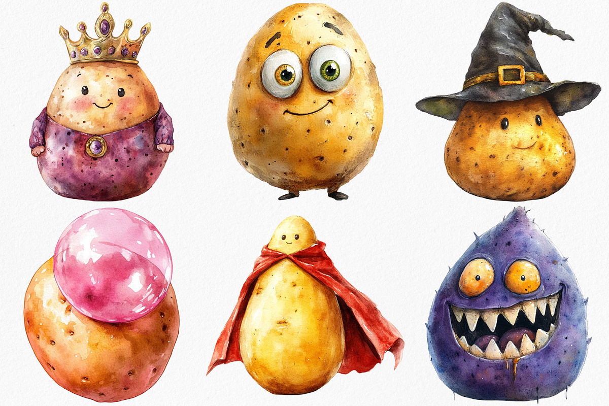 Watercolor Funny Potato Clipart, an Illustration by Canvas Craft (Photo 4 of 8)