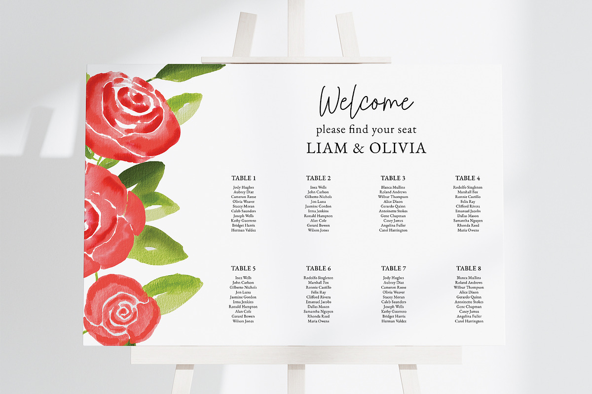 Red Rose Floral Seating Chart, a Stationery Template by Beyond Muse (Photo 3 of 3)