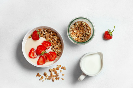 breakfast with granola and strawberr