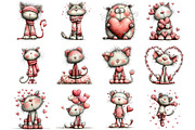 Whimsical Valentine Cat Clipart, an Illustration by Designking (Thumbnail 2 of 5)