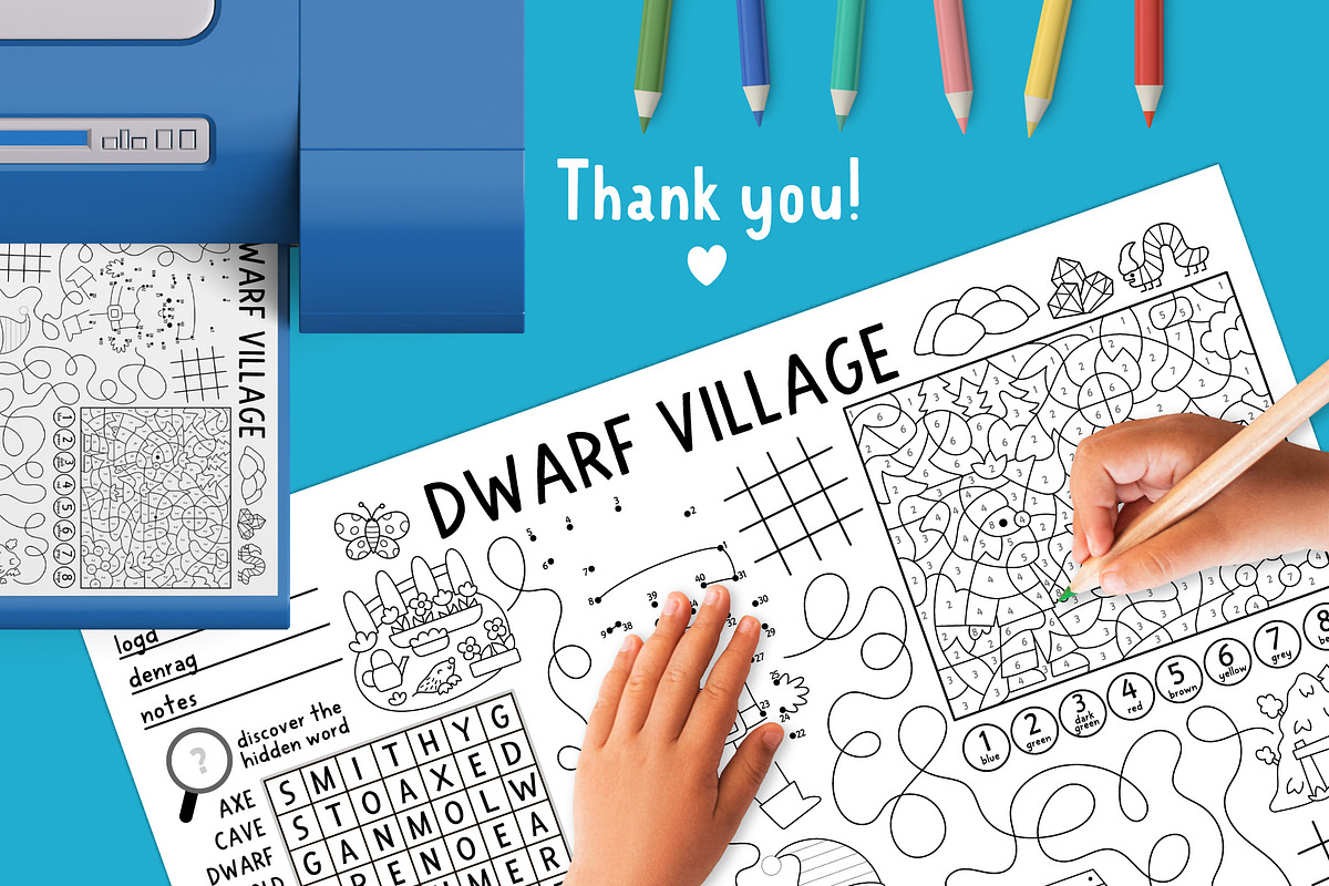Dwarf village activity placemats, an Education Illustration by Lexi Claus (Photo 6 of 6)