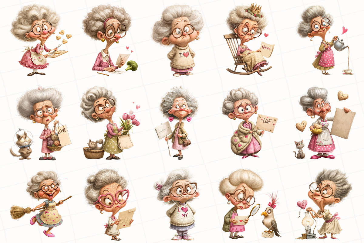 Whimsical Valentine Grandma Clipart, an Illustration by OK Design (Photo 3 of 6)