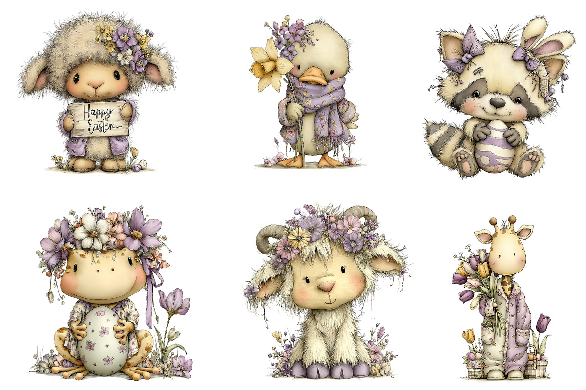 whimsical easter animal clipart, an Illustration by CreationArt (Photo 5 of 6)