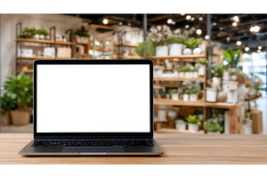 A desk is set with a laptop that has, a Technology Photo by ZinetroN