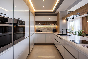 Modern kitchen with sleek design and open layout in bright space, a Photo by AlyaAnd