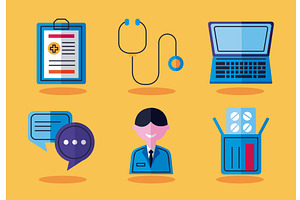 six online medical icons, a Healthcare Illustration by studiogstock