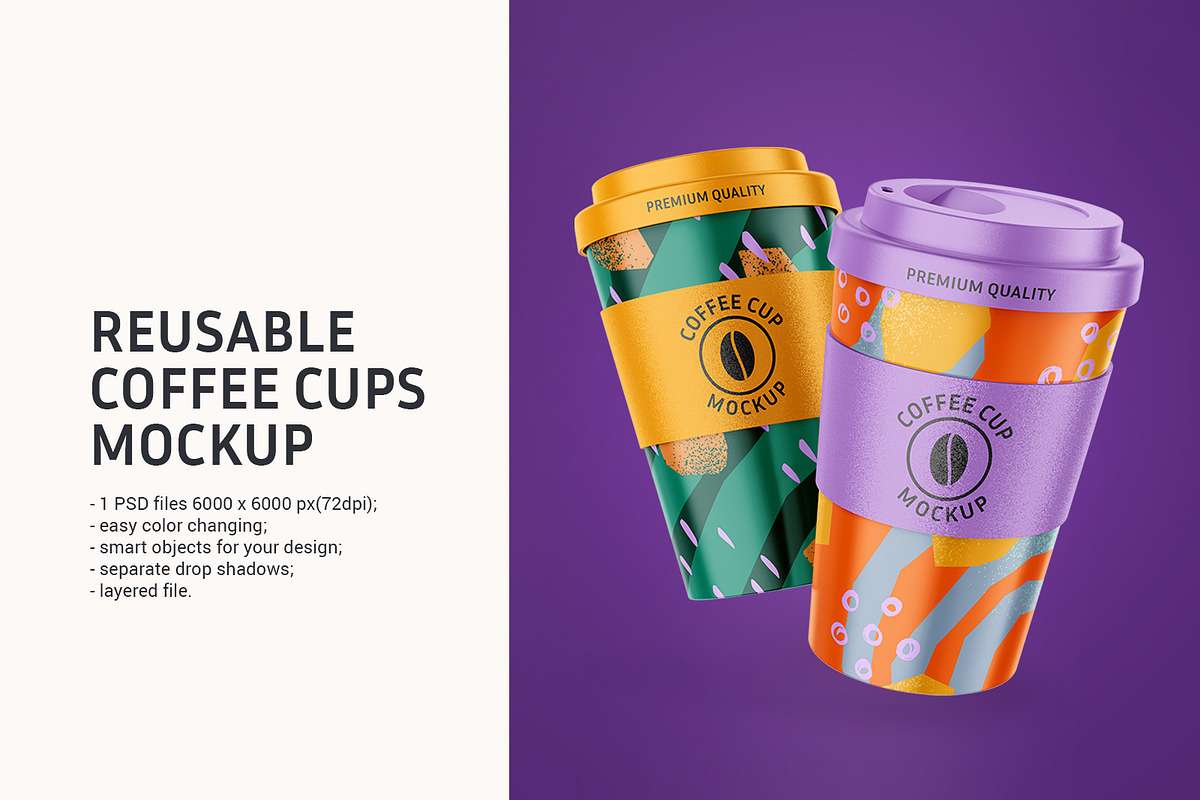 Reusable Coffee Cups Mockup, a Cups & Container Mockup by ShooShooShop (Photo 1 of 5)
