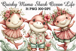 Quirky Mama Shark Ocean Life Art, an Animal Illustration by RobertsArt
