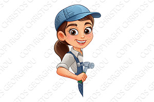 Woman Female Carpenter Cartoon, a Person Illustration by Christos Georghiou